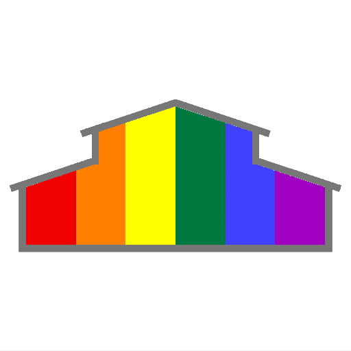 The haven, a barn with a rainbow flag filling it